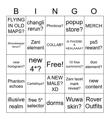 WUWA LIVE STRIM Bingo Card
