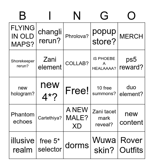 WUWA LIVE STRIM Bingo Card