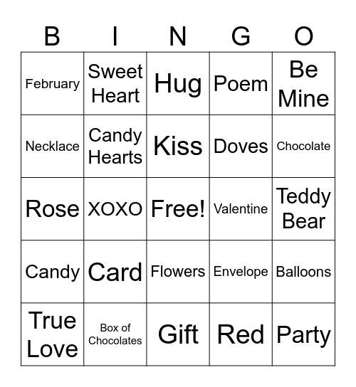 Valentine's Day Bingo Card