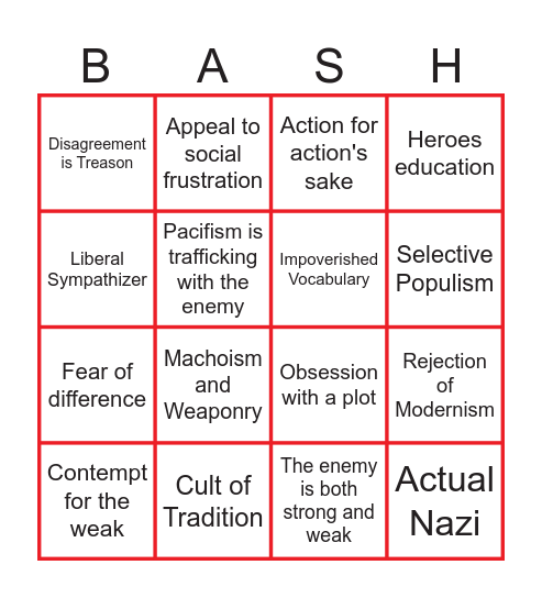 FASH Bingo Card