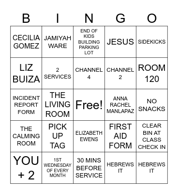 TCOTW Kids Building & Training Bingo Card
