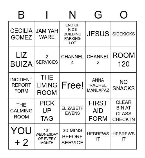 TCOTW Kids Building & Training Bingo Card