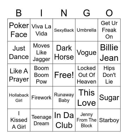 Music Bingo - Halftime Bingo Card
