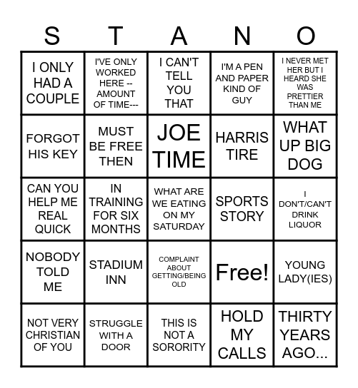 STAN BINGO Card
