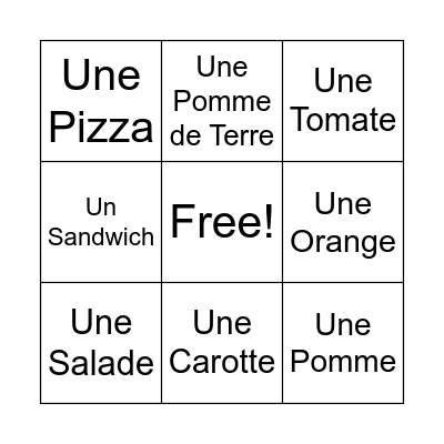 French Food Bingo Card