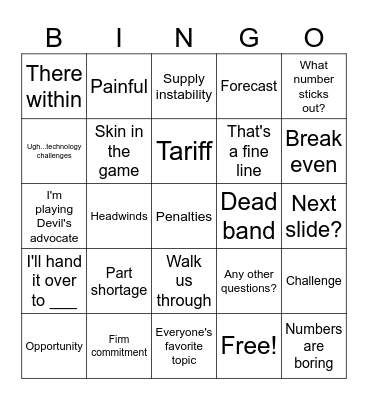 Board Meeting Bingo Card