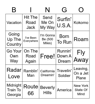 Music Bingo - Traveling Bingo Card