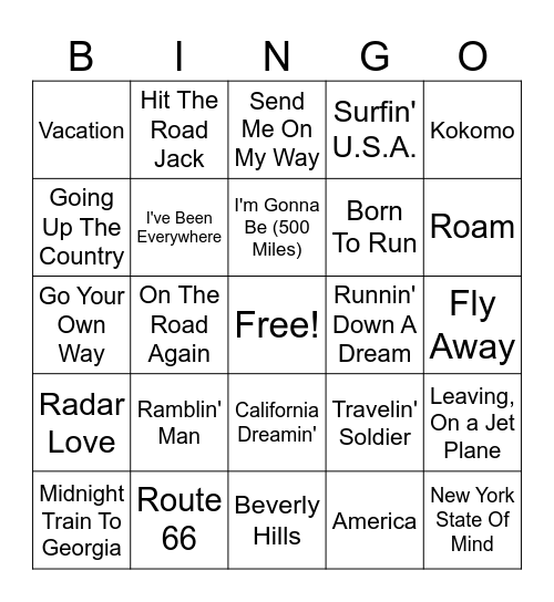 Music Bingo - Traveling Bingo Card