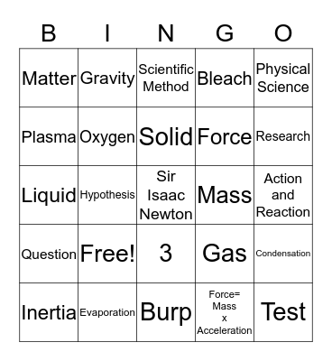 PHYSICAL SCIENCE BINGO Card