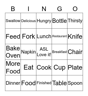 Food Related Terms Bingo Card