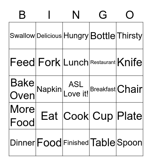 Food Related Terms Bingo Card