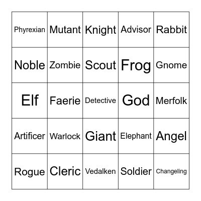 Volo's Bingo Card