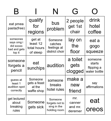 district choir bingo Card