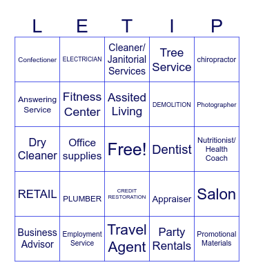 Mt. Laurel LeTip Guest Challenge Bingo Card