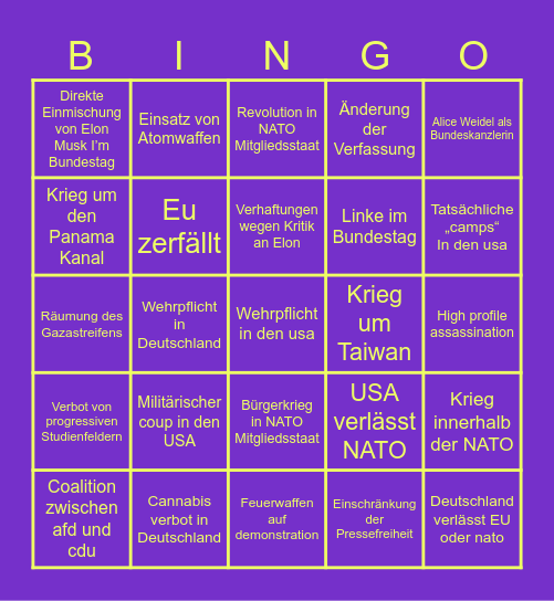 Geopolitik Bingo Card