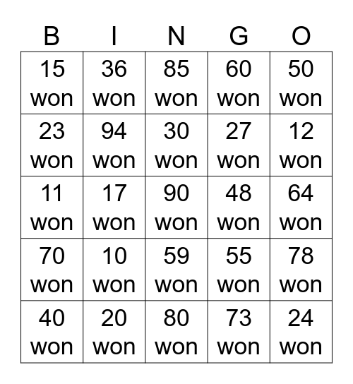 How Much are these Gloves? Bingo Card