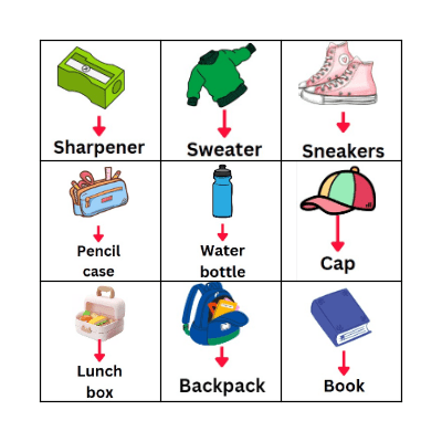 School supplies Bingo Card