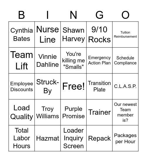 FedEx Bingo - VL 9/10 Bingo Card