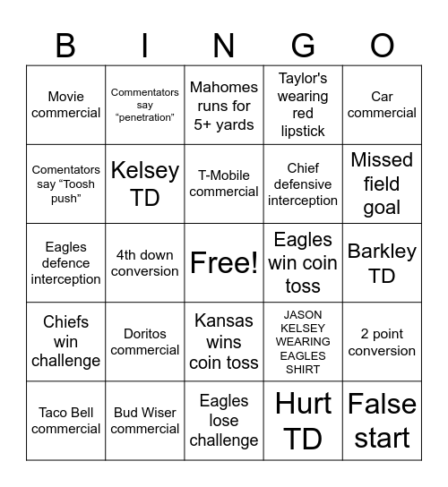 SUPER BOWL LIX Bingo Card