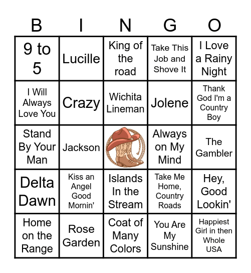 Country Western Bingo Card