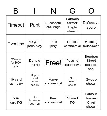 Super Bowl LIX Bingo Card