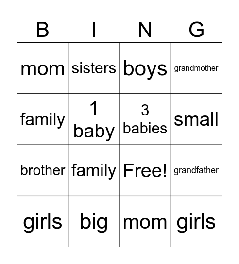 Families Bingo Card