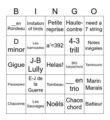 French Baroque Bingo Card