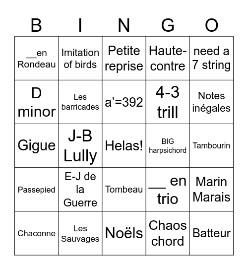 French Baroque Bingo Card