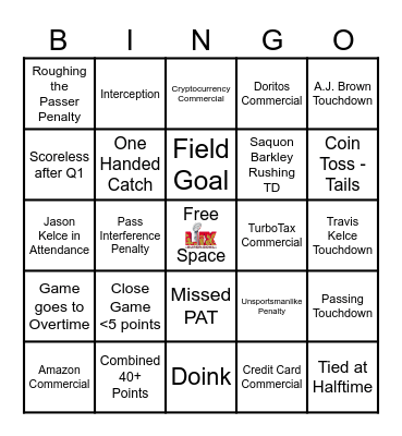 IUC SUPERBOWL BINGO Card