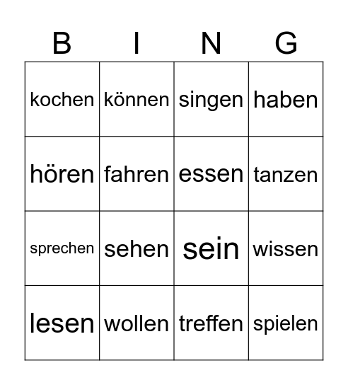 Verben Bingo Card