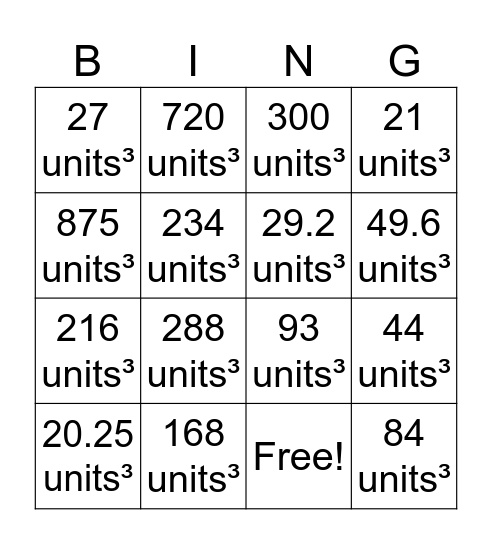 Volume of Triangular Prisms Bingo Card