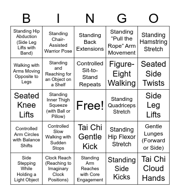 Exercise Bingo Card