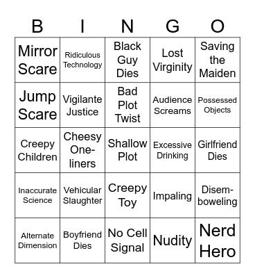 Bad Horror Movie Bingo Card