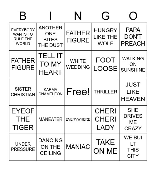 80's Bingo Card