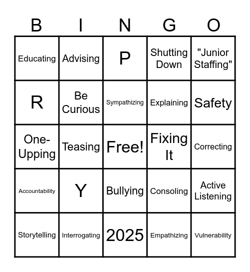 Wild "n" Wacky Empathy Bingo Card
