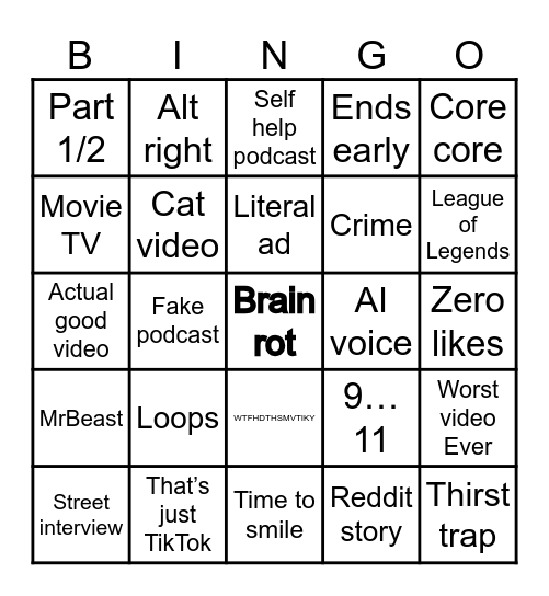 Ludwig YouTube shorts Bingo Card