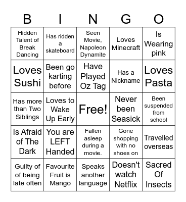 RANDOM FACTS Bingo Card
