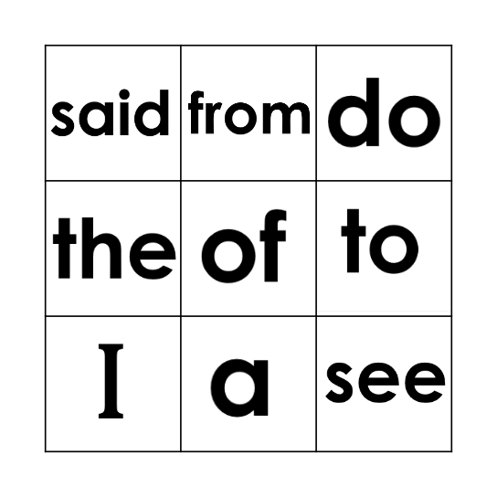 Heart Words Bingo Card