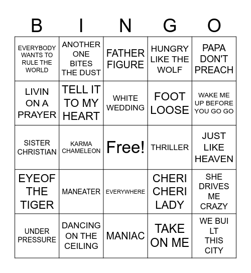 80's Bingo Card