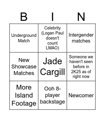 WWE 2K25 gameplay trailer Bingo Card