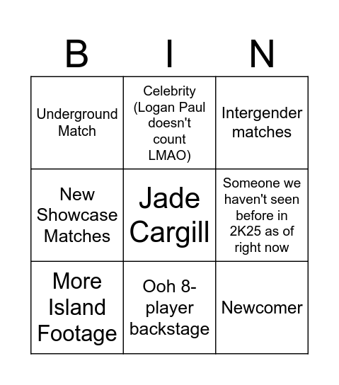 WWE 2K25 gameplay trailer Bingo Card