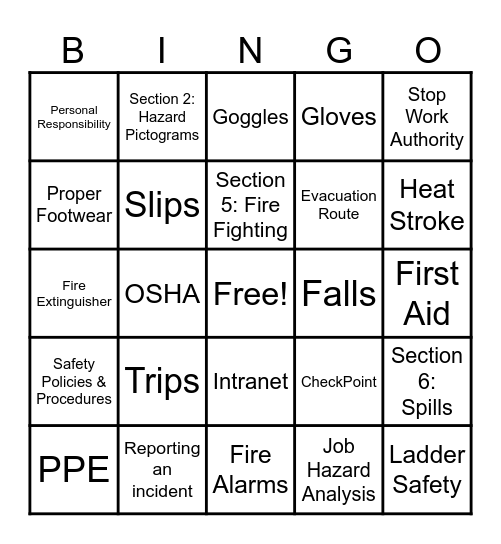 Our duty is to plan and perform every job Safely! Bingo Card
