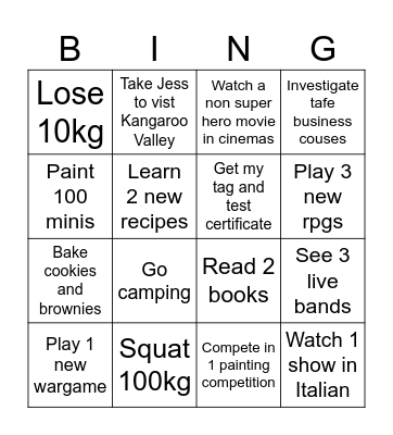 New years bingo Card