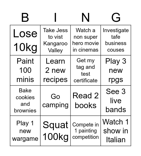 New years bingo Card