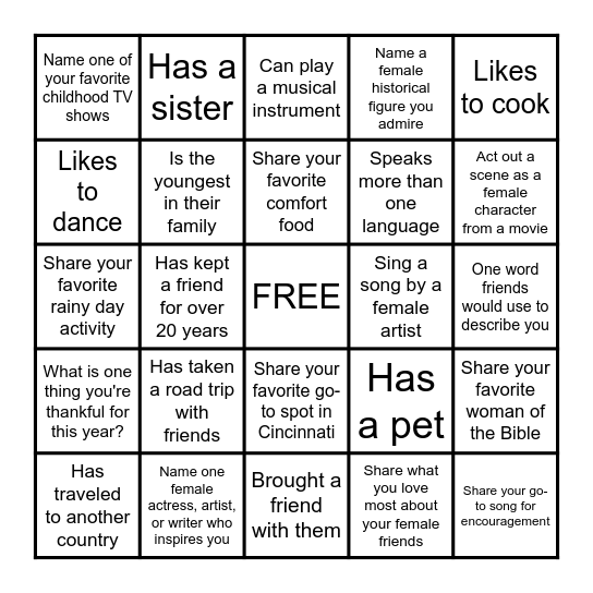 Galentine's Day Getting to know  you Bingo Card