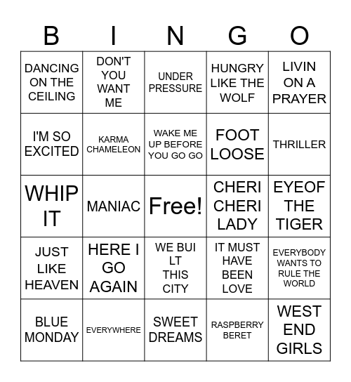 80's Bingo Card