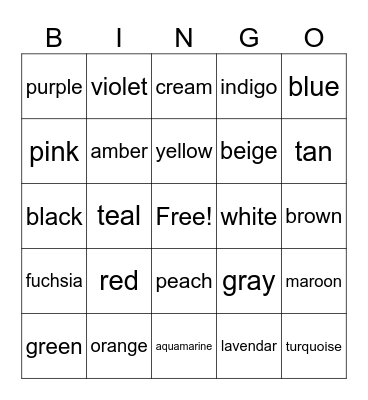 Colors Bingo Card