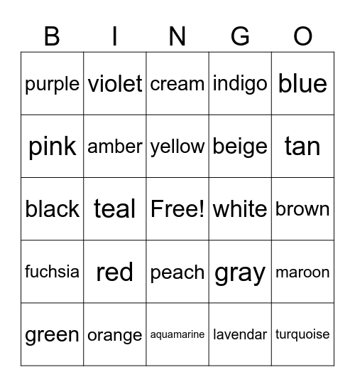 Colors Bingo Card