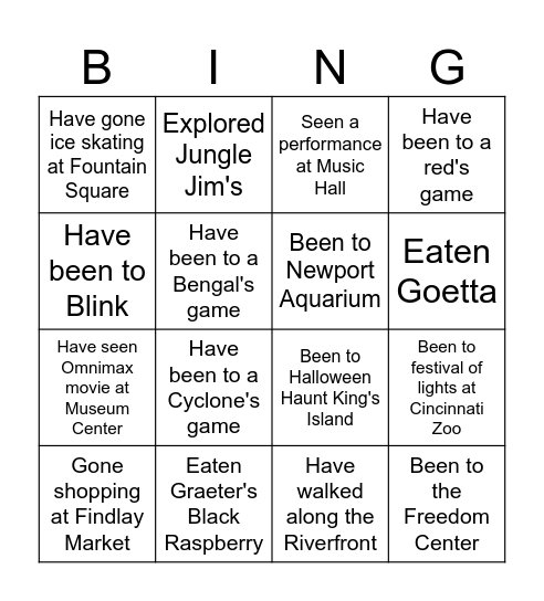 Discovering Cincinnati Bingo Card