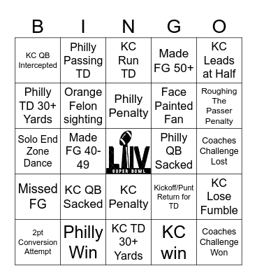 SUPER BOWL Bingo Card